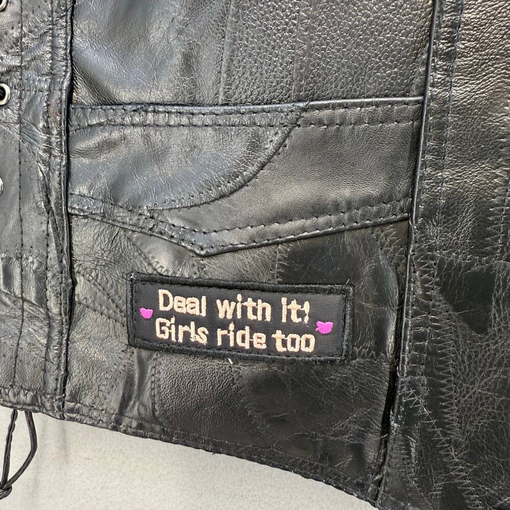 Diamond Plate Leather Vest Women's XL Black Leather Love to Ride Lined - Picture 10 of 14